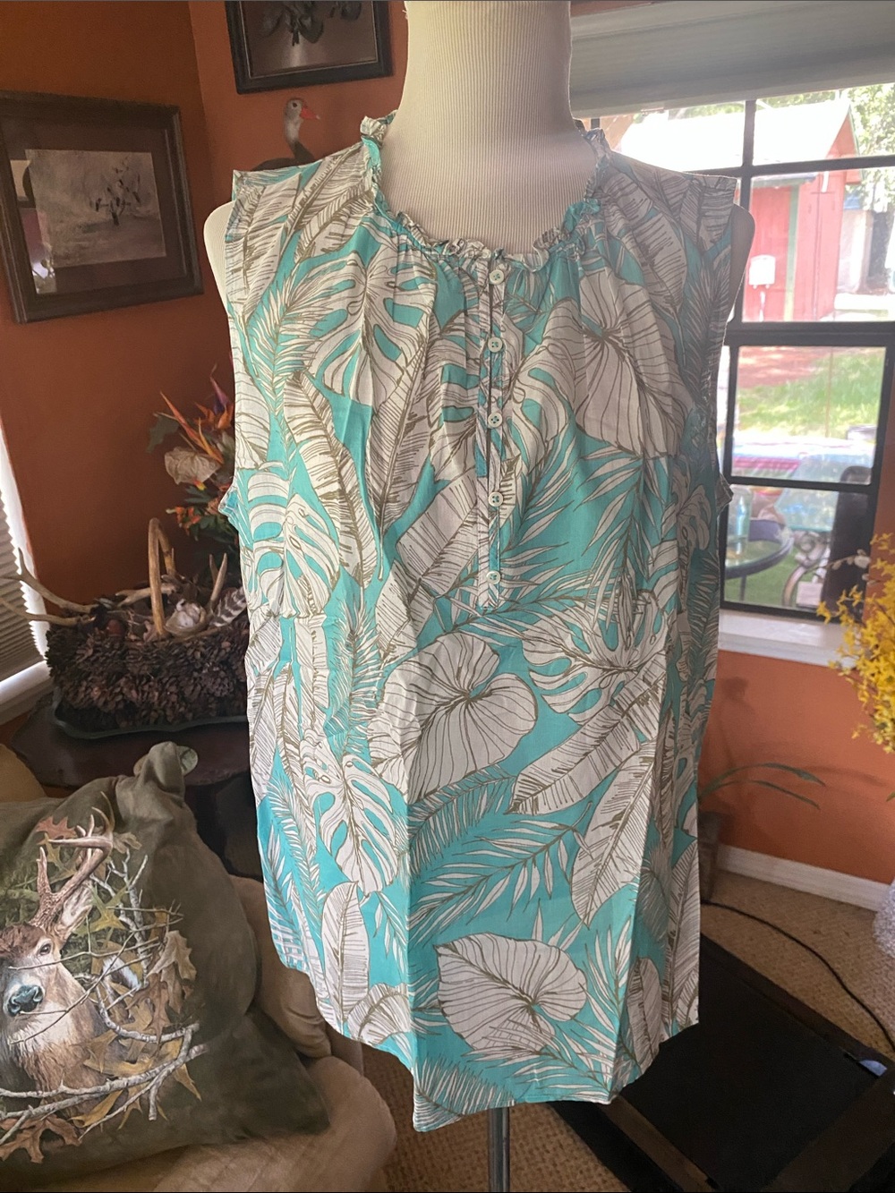 AQUA Tropical Print Cotton Sleeveless Top